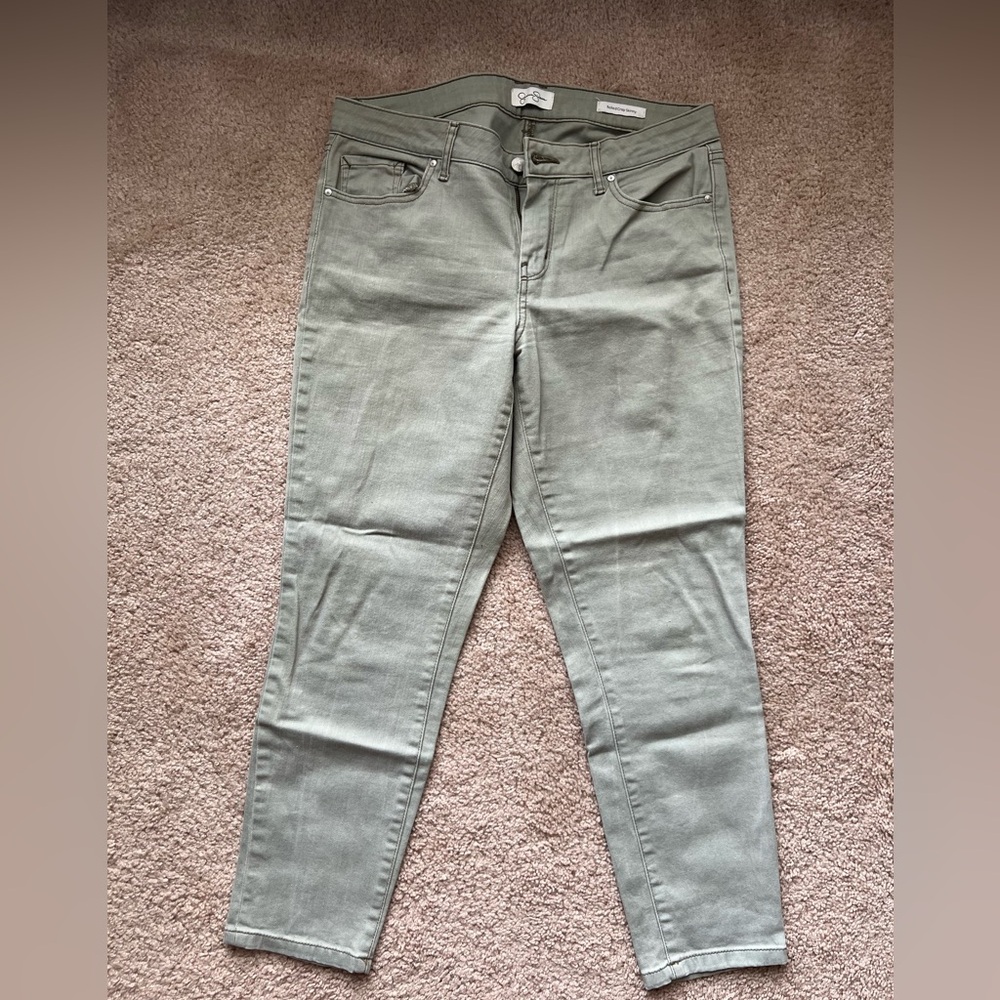 Sage Green Rolled Cropped Skinny Jeans